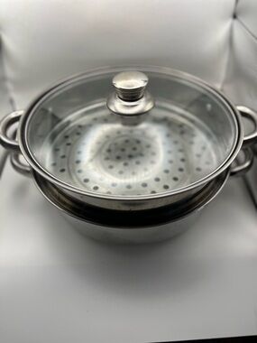 Source Unknown Stainless Steel Steamer Pot with Glass Lid - Silver